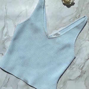 Babaton Women's Sky Blue Sleeveless V-Neck Pullover Knitted Top Size Medium